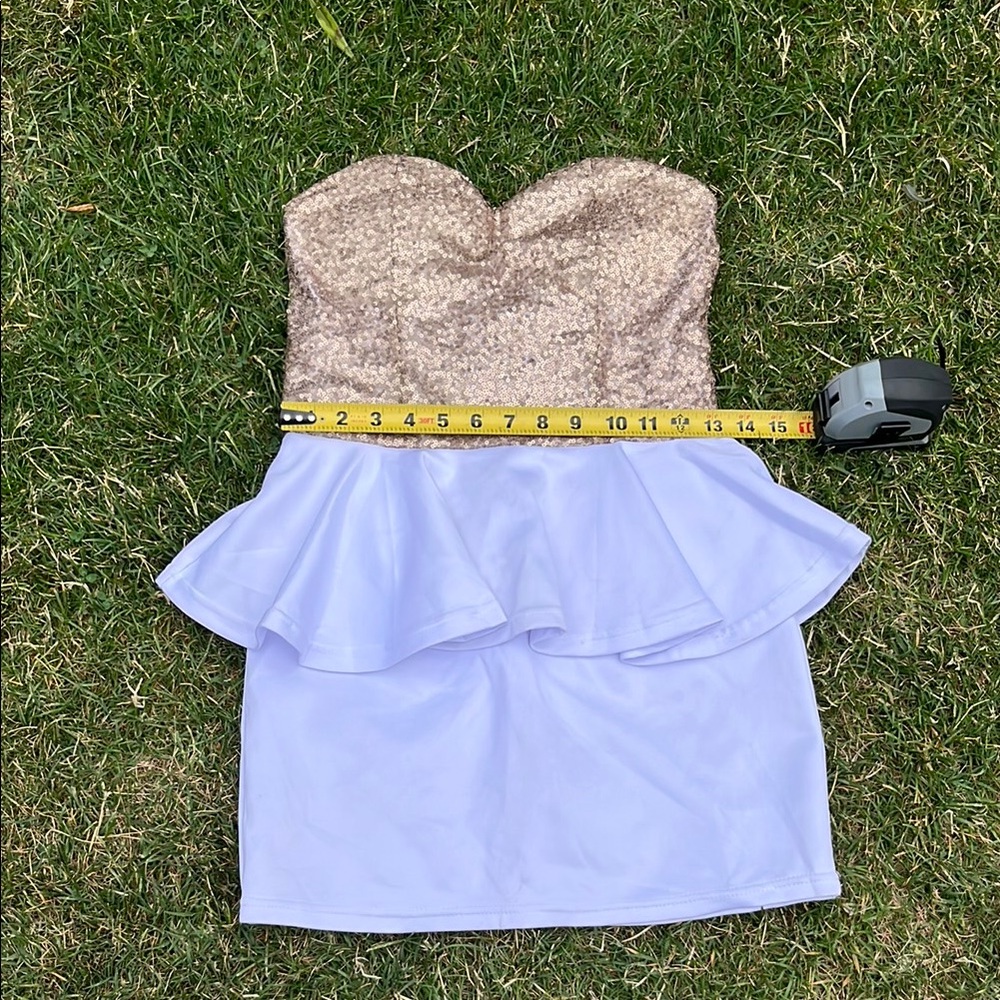 Strapless Sequin and Ruffle Dress